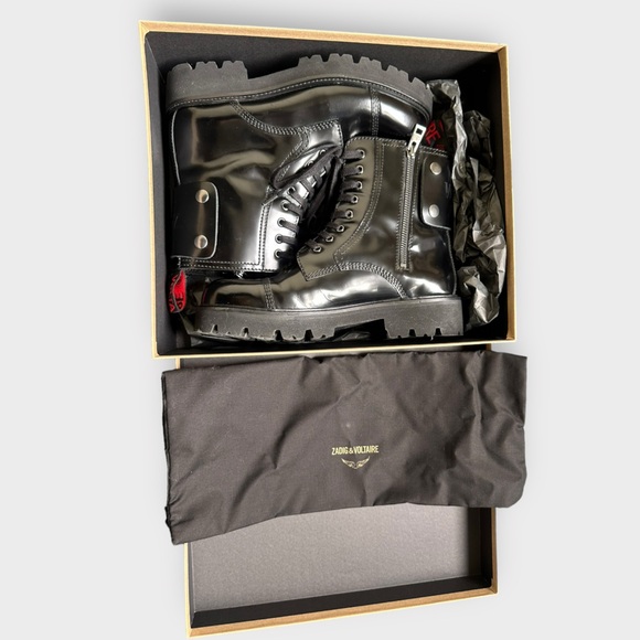 Zadig + Voltaire Morrison Glossy Black Combat Boots, size 38 - Picture 3 of 9